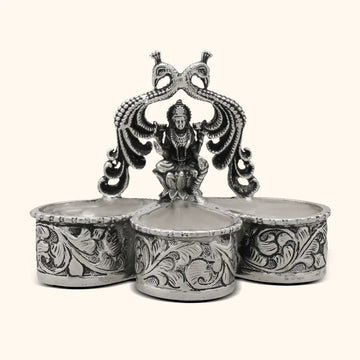 Lotus Silver Karanda - Silver Pooja Items / Silver Puja Samai